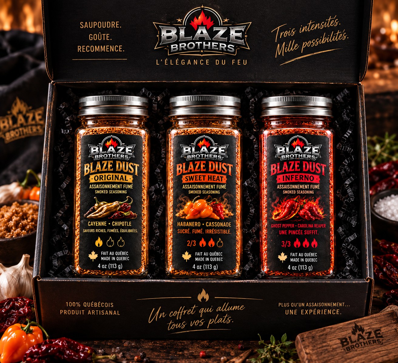 Coffret Blaze Dust contenant Original, Sweet Heat et Inferno
