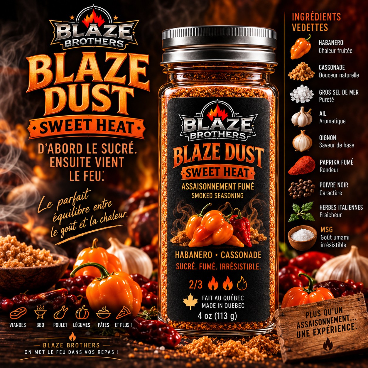 Pot d’assaisonnement fumé Blaze Dust Sweet Heat, habanero et cassonade